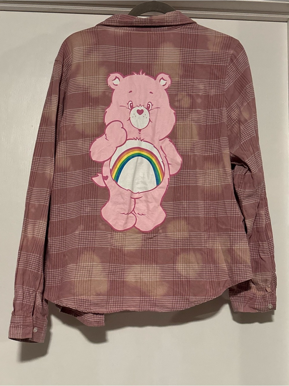 Care Bears Pink Plaid Button-Down Shirt with Rainbow Bear Patch